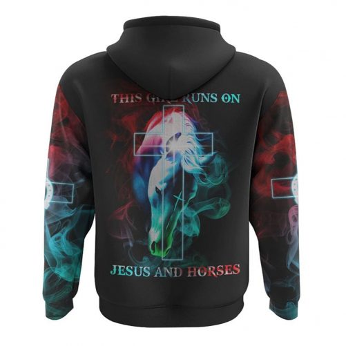 This Girl Runs On Jesus And Horse Colorful Smoke All Over Print 3D Hoodie 2