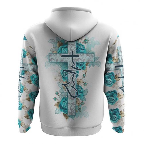 Turquoise Rose Faith All Over Print 3D Hoodie Christian Hoodie 2
