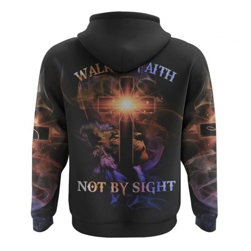 Walk By Faith Not By Sight Lion Cross All Over Print 3D Hoodie Christian Hoodie 2
