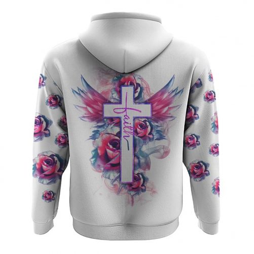 Watercolor Rose Faith Cross White All Over Print 3D Hoodie 2