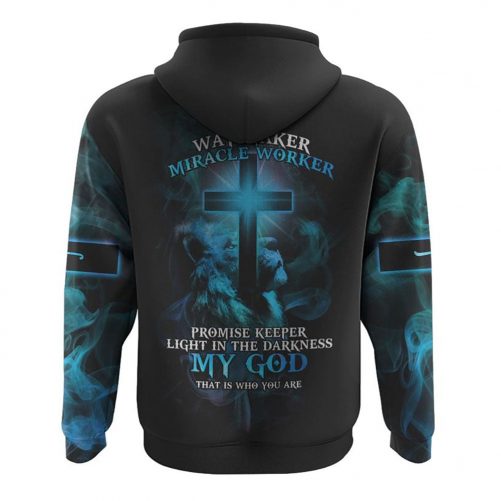 Way Maker Miracle Worker Blue Lion Cross All Over Print 3D Hoodie