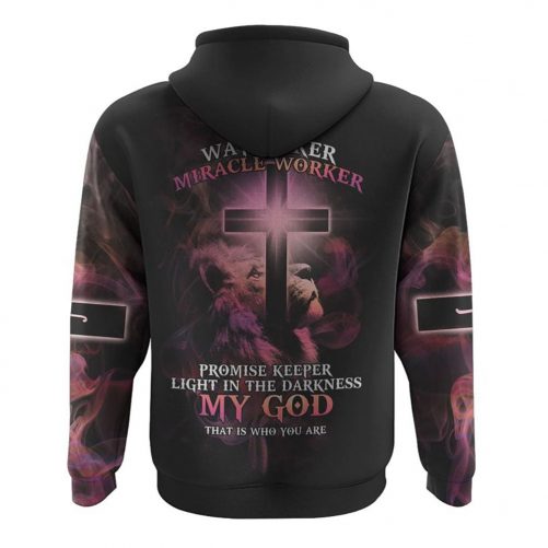 Way Maker Miracle Worker Lion Cross Pink Smoke All Over Print 3D Hoodie Christian Hoodie 2