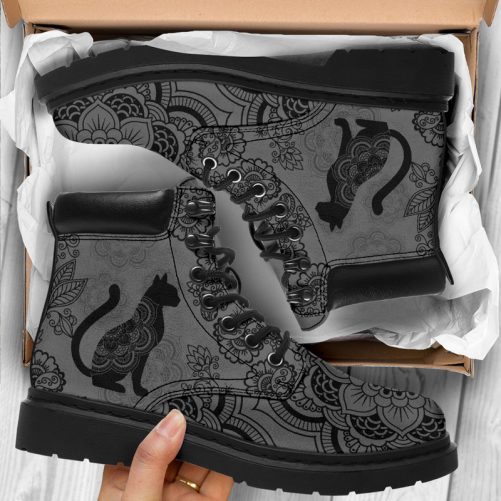 Cat Mandala Edition Gray Boots Vegan Boots All Season Boots For Womens Mens Personalized Boots Customized Boots
