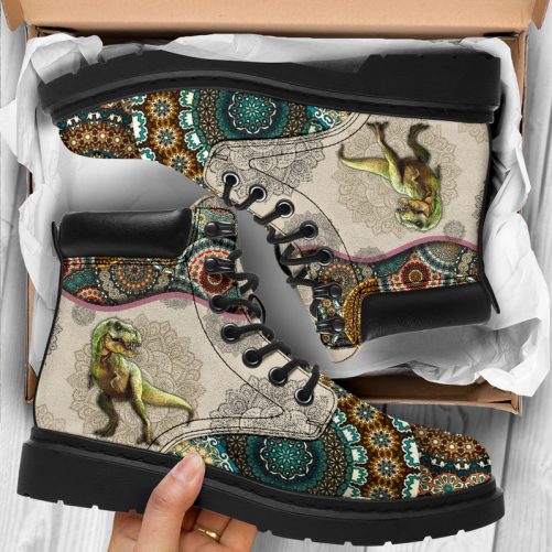 Dinosaurs Vintage Mandala Asboot Vegan Boots All Season Boots For Womens Mens Personalized Boots Customized Boots 2