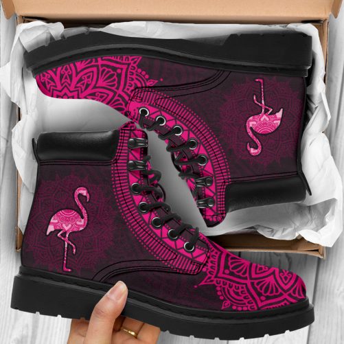 Flamingo With Mandala Asboot Vegan Boots All Season Boots For Womens Mens Personalized Boots Customized Boots 2