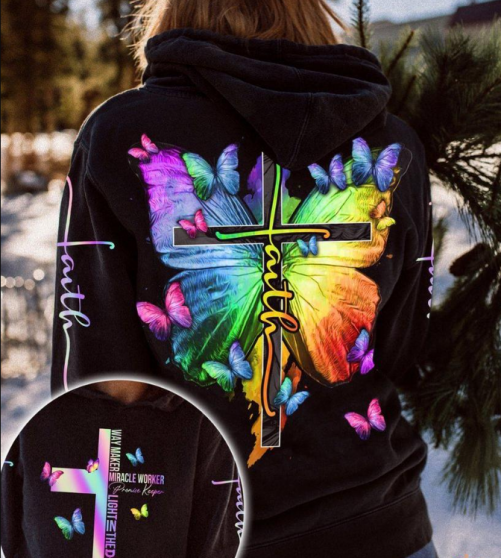Gift For Christian Multitype Hologram Way Maker Butterfly Hoodie 2