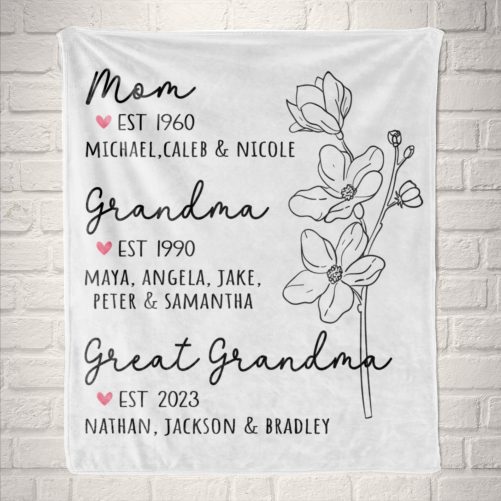 Great Grandma Blanket with Grandkid Names Grandparent Gift Grandmother Custom Throw Blanket Mother in law Mothers Day