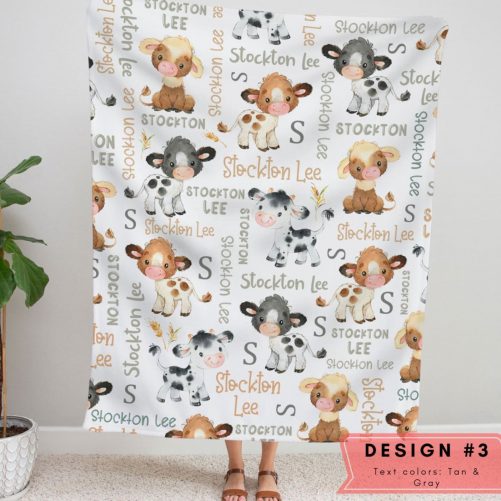 Personalized Cow Baby Blanket Baby Farm Blanket Farm Animal Baby Shower Gift Toddler Birthday Gift Cow Baby