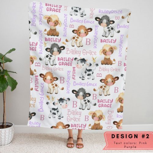 Personalized Cow Baby Blanket Baby Farm Blanket Farm Animal Baby Shower Gift Toddler Birthday Gift Cow Baby Shower