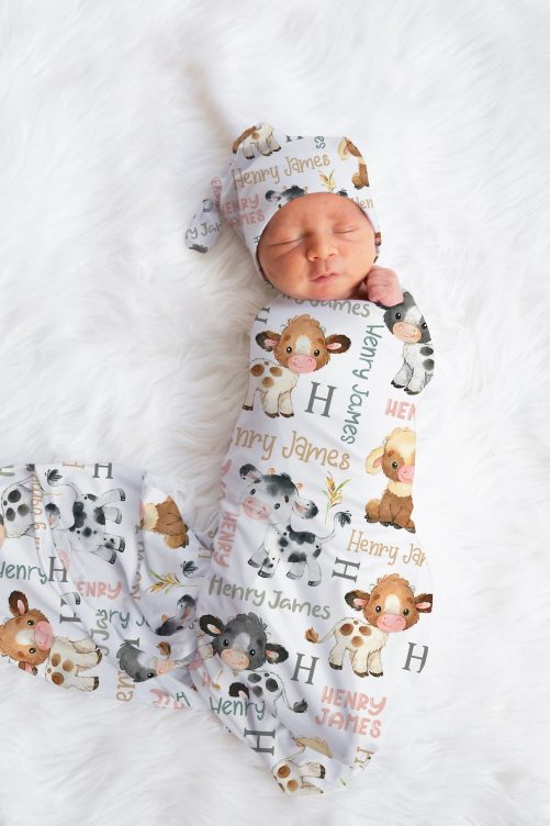 Personalized Cow Baby Blanket Baby Farm Blanket Farm Animal Baby Shower Gift Toddler Birthday Gift Cow Baby Shower Cow Nursery 1