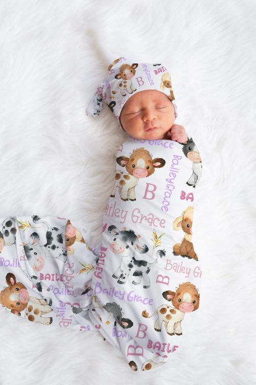 Personalized Cow Baby Blanket Baby Farm Blanket Farm Animal Baby Shower Gift Toddler Birthday Gift Cow Baby Shower Cow Nursery 2