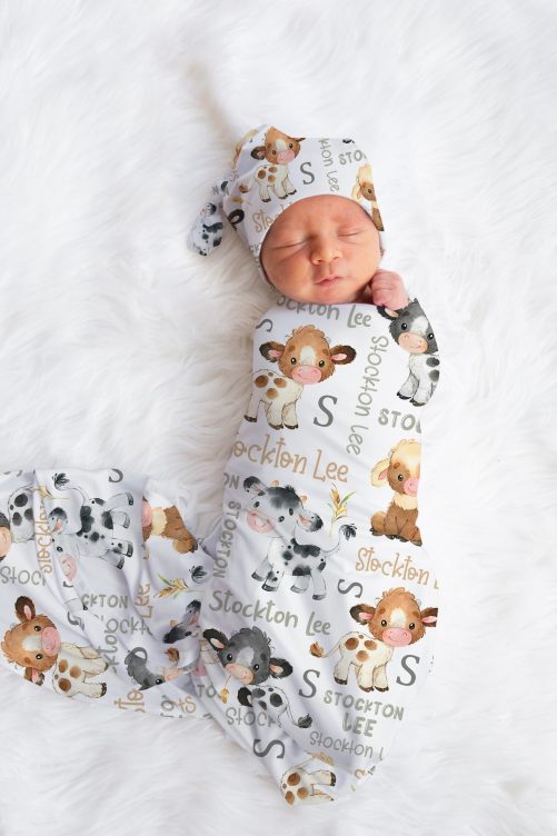 Personalized Cow Baby Blanket Baby Farm Blanket Farm Animal Baby Shower Gift Toddler Birthday Gift Cow Baby Shower Cow Nursery 3