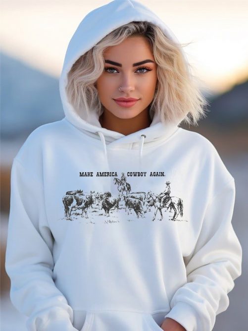 Funny Horse Hoodie Make America Cowboy Again Gift For Horse Lover