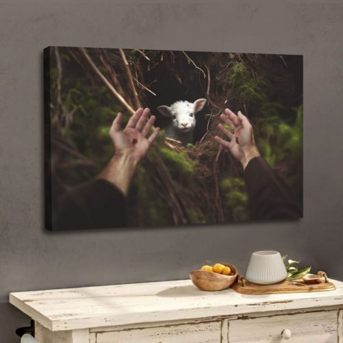 Jesus Hand Reaching Out to Rescue a Lamb Canvas