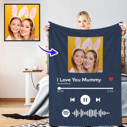Personalized Couple Photo Blankets Custom Song Blankets blue