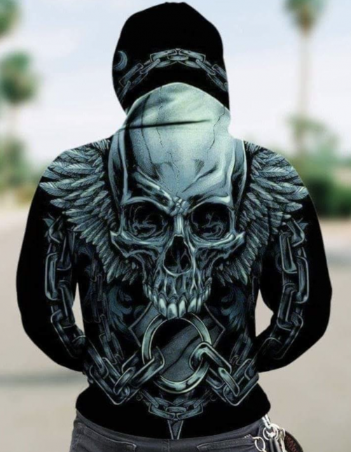 Skull All Over Print Hoodie Skull With Wings1