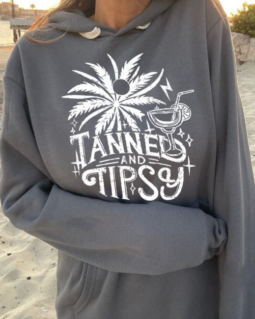 Funny Hoodie Tanned and Tipsy 1