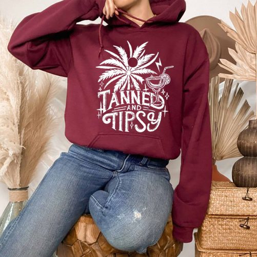 Funny Hoodie Tanned and Tipsy 5