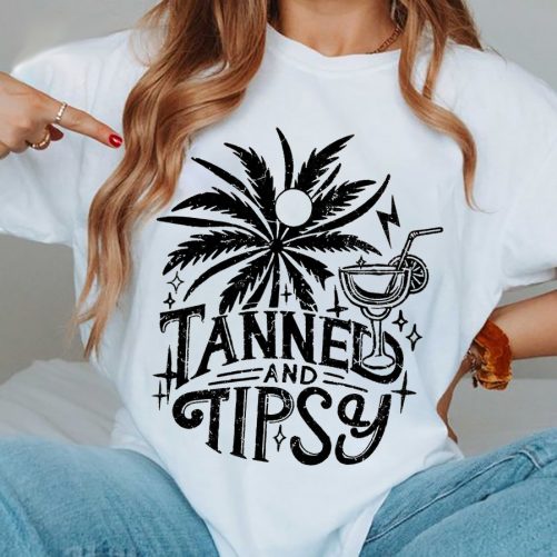 Funny T shirt Tanned and Tipsy 1