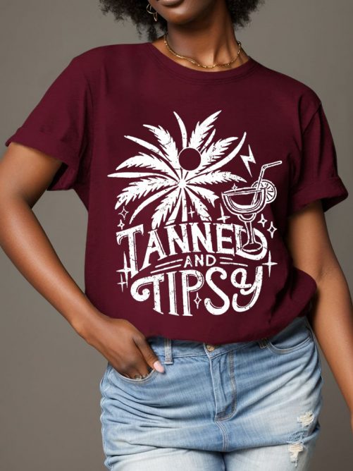 Funny T shirt Tanned and Tipsy 4