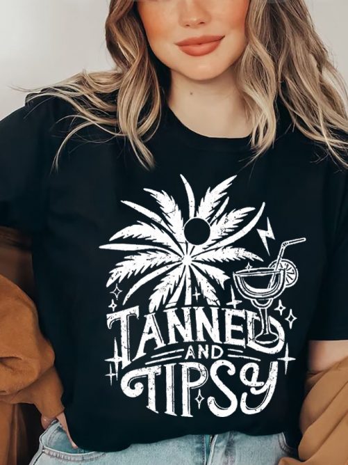 Funny T shirt Tanned and Tipsy 5