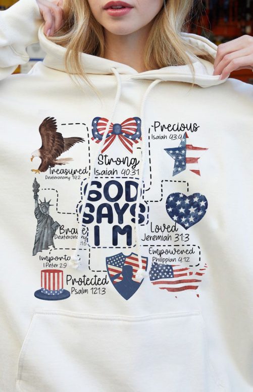 Independence Day Hoodie Coquette God Says I Am 4th of July 2