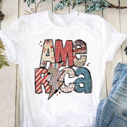 Independence Day T shirt America Glitter 2