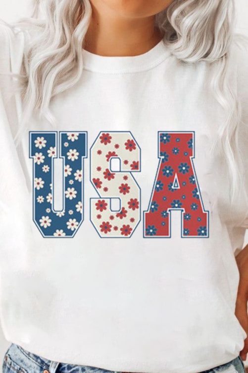 Independence Day T shirt Floral USA 2