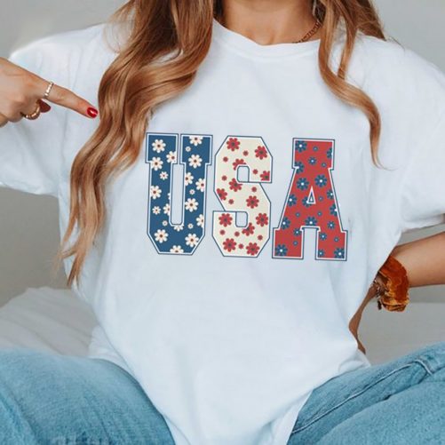 Independence Day T shirt Floral USA 3
