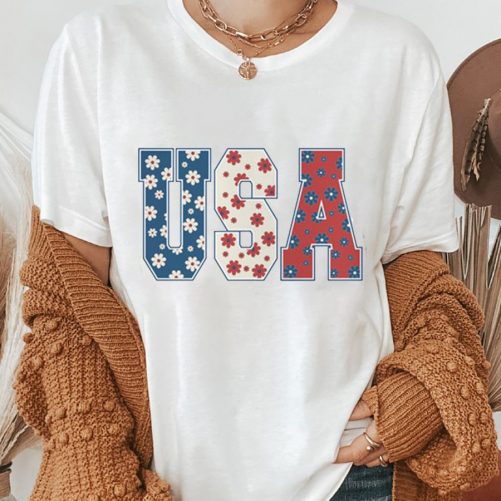 Independence Day T shirt Floral USA 4