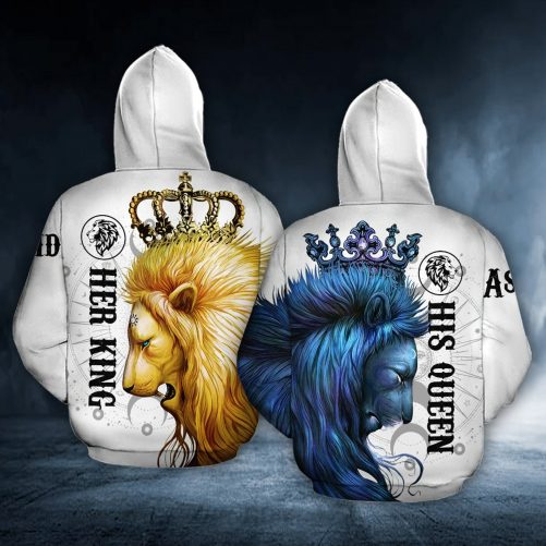 Lion Moon Sun Custom Name All Over Print Valentine Gift Couple Matching 3D Hoodie 3