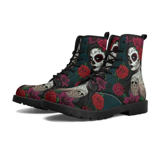 Calaveras Mexican Skull Girl Leather Boots 1