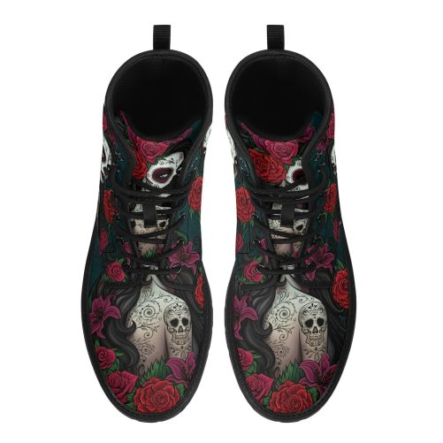 Calaveras Mexican Skull Girl Leather Boots 2