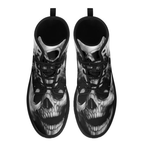 Gothic skull grim reaper boots for men women, Goth skull gothic women boots skeleton boots, Halloween grim reaper leather skull boots shoes 2
