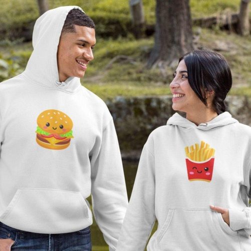 Matching Couple Hoodies Burger & Fries
