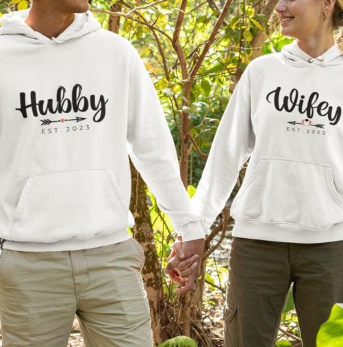 Matching Couple Hoodies Hubby Wifey Est   Custom Year 2