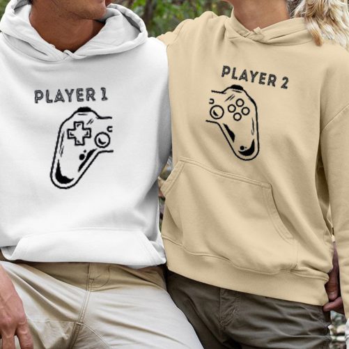Matching Couple Hoodies Player 1 And Player 2