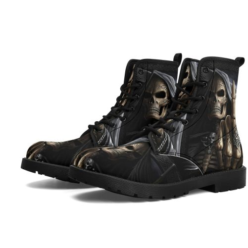 Skeleton skull grim reaper leather rose skull boots 1
