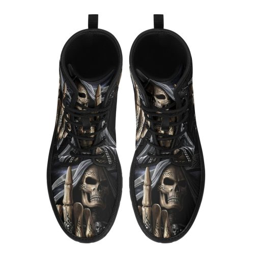 Skeleton skull grim reaper leather rose skull boots 2