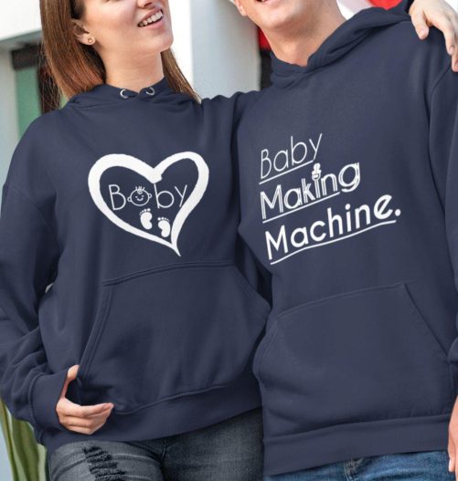 Matching Couple Hoodies Baby Making Machine & Baby Pregnancy Announcement Outfits 1