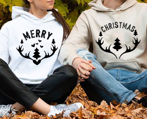 Matching Couple Hoodies Festive 'Merry & Christmas'