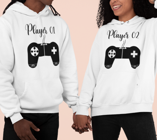 Matching Couple Hoodies Player 1 and Player 2 Gamer Couples 1