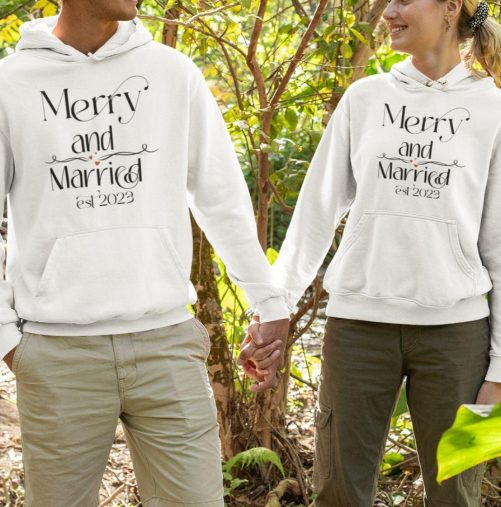 Personalized Matching Couple Hoodies Merry And Married Custom Est 1