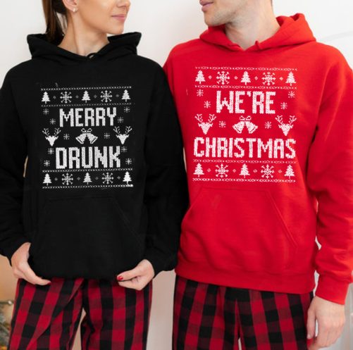 Christmas Matching Couple We're Christmas Merry Drunk  Xmas Gift For Couple 1