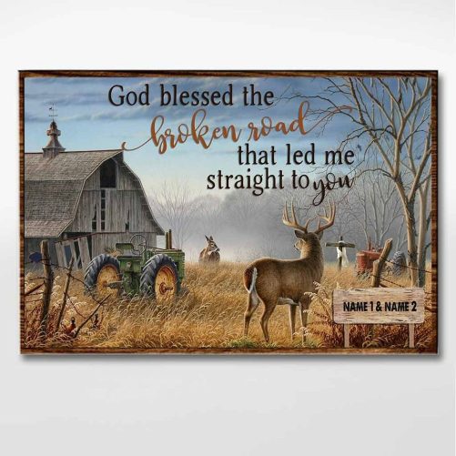 God Blessed The Broken Road   Personalized Couple Hunting Couple Canvas