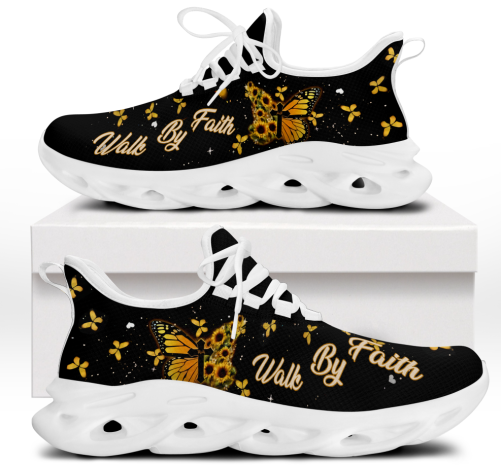 Jesus Walk By Faith Running Sneakers Yellow Butterfly MK