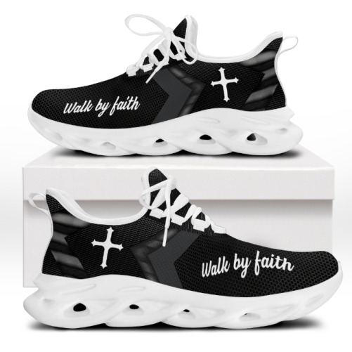 Jesus White Black Walk By Faith Running Sneaker MK