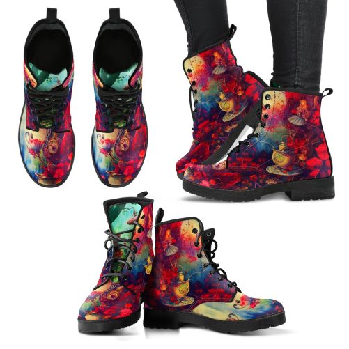 Alice in Wonderland #3 Women's Vegan Leather Combat Boots 1