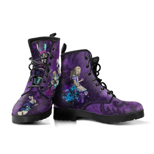 Alice in Wonderland #4 Women's Purple Vegan Leather Combat Boots 1
