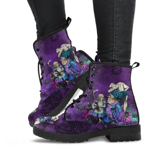 Alice in Wonderland #4 Women's Purple Vegan Leather Combat Boots 2